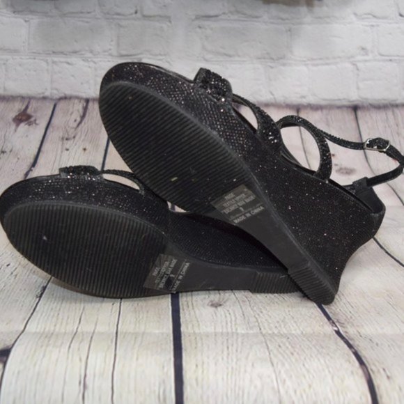 🆕 Black Glitter Open Toe Wedges, Size 9 - Picture 10 of 13